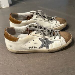 Golden Goose White and Brown Sneakers with Glitter Star